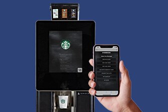 Touchless Serenade Single Cup Brewer Machine With Blue Background Touchless Serenade Single Cup Brewer Machine With Blue Background