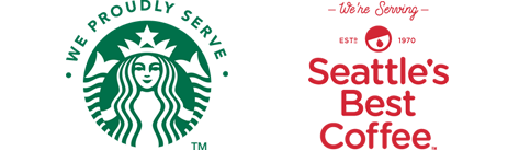 We Proudly Serve Starbucks and Seattle’s Best Coffee Logos